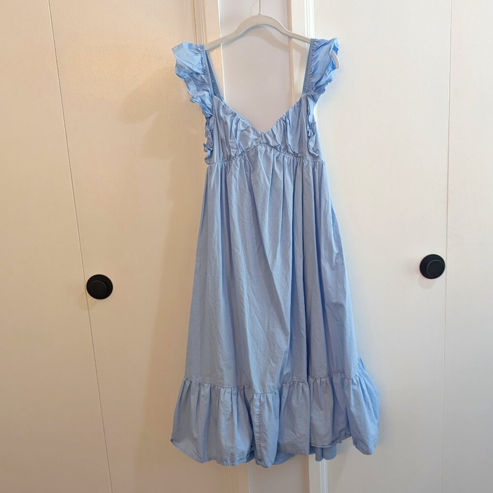 She & Sky Light Blue Cotton Babydoll Dress with Ruffle Straps Size S